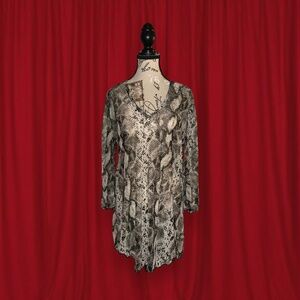 snake print sheer mesh long sleeve top